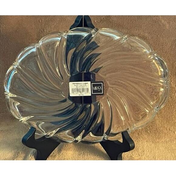 Vintage Mikasa Clear Peppermint Swirl 9 1/2" Lead Crystal Serving Plate, NWOT - Picture 2 of 6